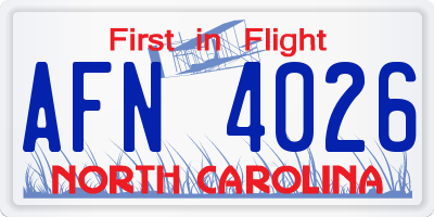 NC license plate AFN4026