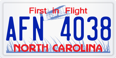 NC license plate AFN4038