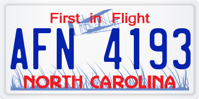 NC license plate AFN4193