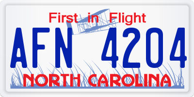 NC license plate AFN4204