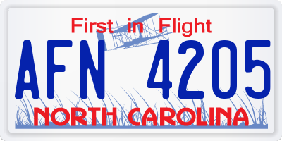 NC license plate AFN4205
