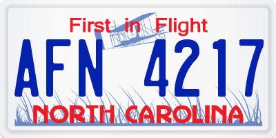 NC license plate AFN4217
