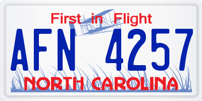 NC license plate AFN4257