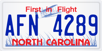 NC license plate AFN4289
