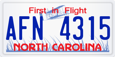 NC license plate AFN4315