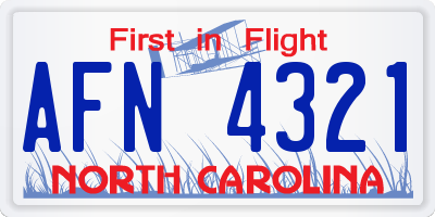 NC license plate AFN4321