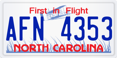 NC license plate AFN4353