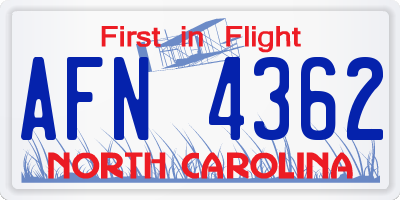 NC license plate AFN4362