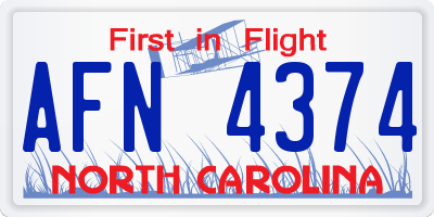 NC license plate AFN4374