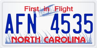 NC license plate AFN4535