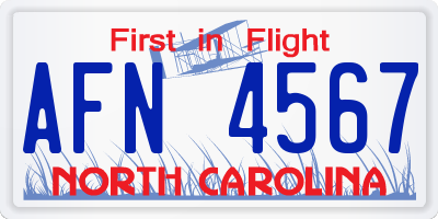 NC license plate AFN4567