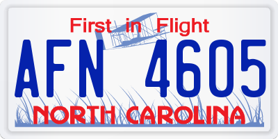 NC license plate AFN4605