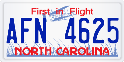 NC license plate AFN4625