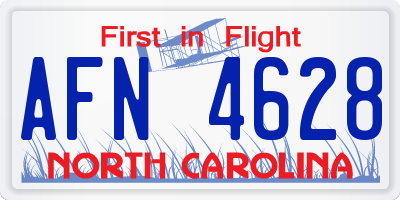 NC license plate AFN4628