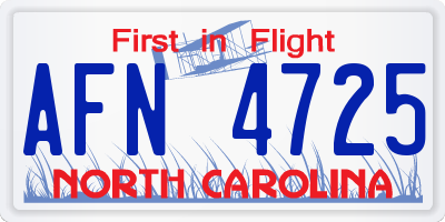 NC license plate AFN4725