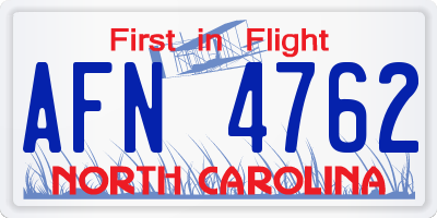 NC license plate AFN4762