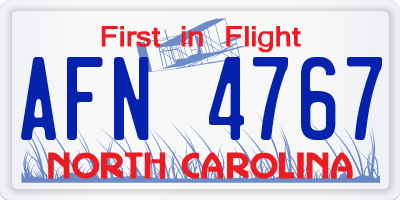 NC license plate AFN4767