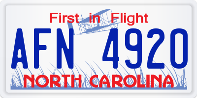 NC license plate AFN4920