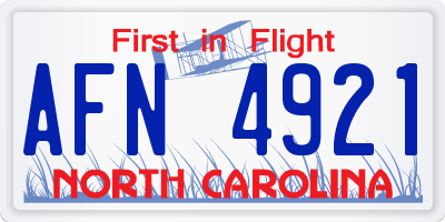 NC license plate AFN4921
