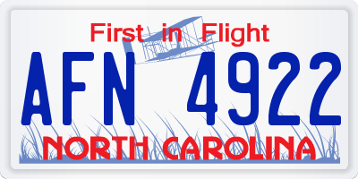 NC license plate AFN4922