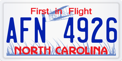 NC license plate AFN4926