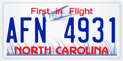 NC license plate AFN4931