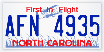 NC license plate AFN4935