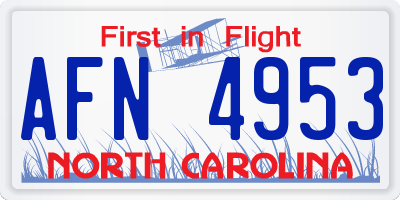 NC license plate AFN4953