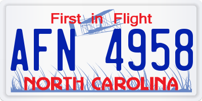 NC license plate AFN4958