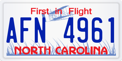 NC license plate AFN4961