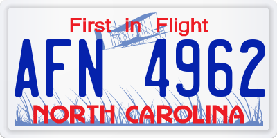 NC license plate AFN4962