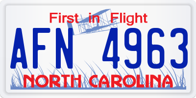 NC license plate AFN4963