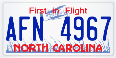 NC license plate AFN4967