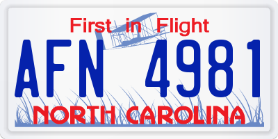 NC license plate AFN4981