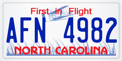 NC license plate AFN4982