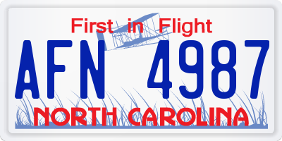 NC license plate AFN4987
