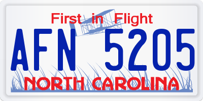 NC license plate AFN5205