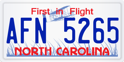 NC license plate AFN5265