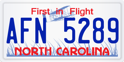 NC license plate AFN5289