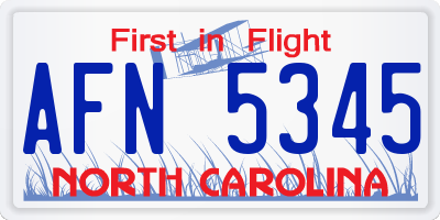 NC license plate AFN5345
