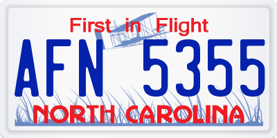 NC license plate AFN5355