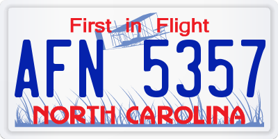 NC license plate AFN5357