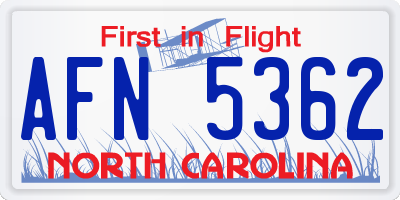 NC license plate AFN5362