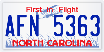 NC license plate AFN5363