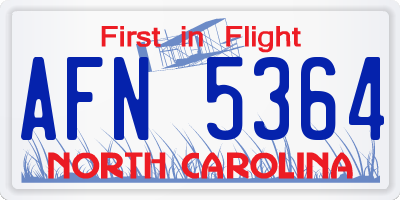NC license plate AFN5364