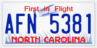 NC license plate AFN5381