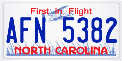 NC license plate AFN5382