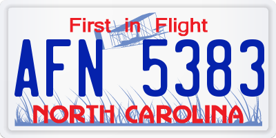 NC license plate AFN5383
