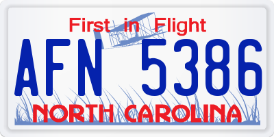NC license plate AFN5386