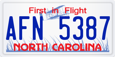 NC license plate AFN5387